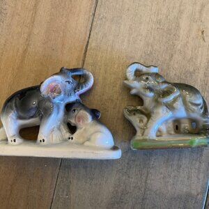 Set of 2 vintage mid-century Porcelain Elephant hand painted figurines made in J